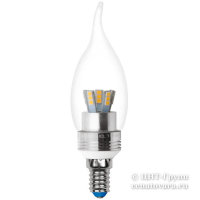 Светодиодная лампа-свеча LED 5Вт=40Вт для хрустальной люстры серия Crystal (LED-CW37P-5W ALC02SL)
