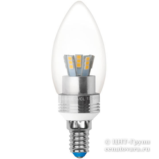 Светодиодная лампа-свеча диммируемая LED 5Вт=40Вт для хрустальной люстры серия Crystal Dim (LED-C37P-5W/DIM ALC03SL)