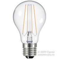 Лампа светодиодная 6Вт груша A60 прозрачный филамент (GLDEN-A60S-6-230) 