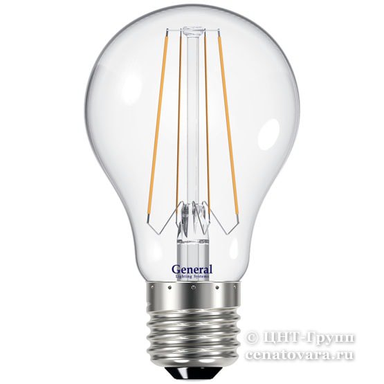 Лампа светодиодная 6Вт груша A60 прозрачный филамент (GLDEN-A60S-6-230) 