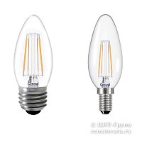 Лампа светодиодная 6Вт свеча CS прозрачный филамент (GLDEN-CS-6-230)