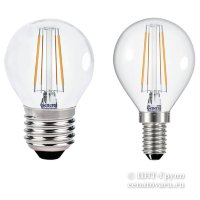 Лампа светодиодная 6Вт шар G45 прозрачный филамент (GLDEN-G45S-6-230)